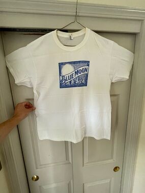 Blue Moon Graphic Tee - White with Blue Print